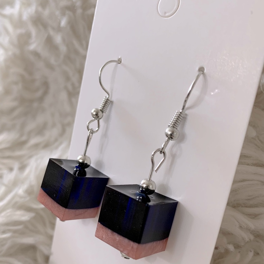 Navy and pink cube earrings